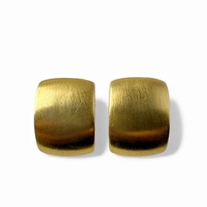 Vintage Wide Curved Rectangular Brushed Matte Goldtone Clip On Earrings